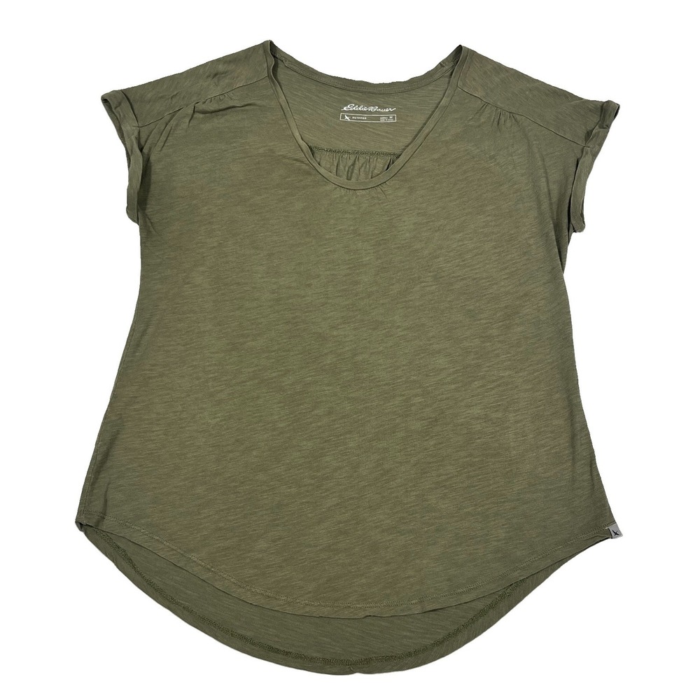 Eddie Bauer Women's Olive Green Scoop Neck Short Sleeve Cotton Modal Outdoor Top